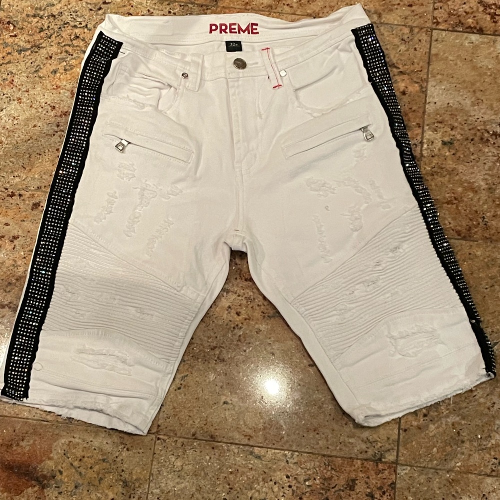 Mens white denim shorts